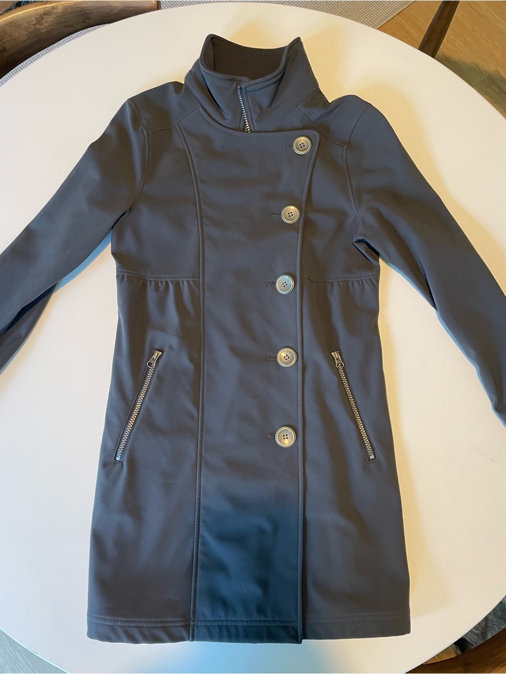 Prana Slate Gray Martina Long Coat Asymmetrical soft shell